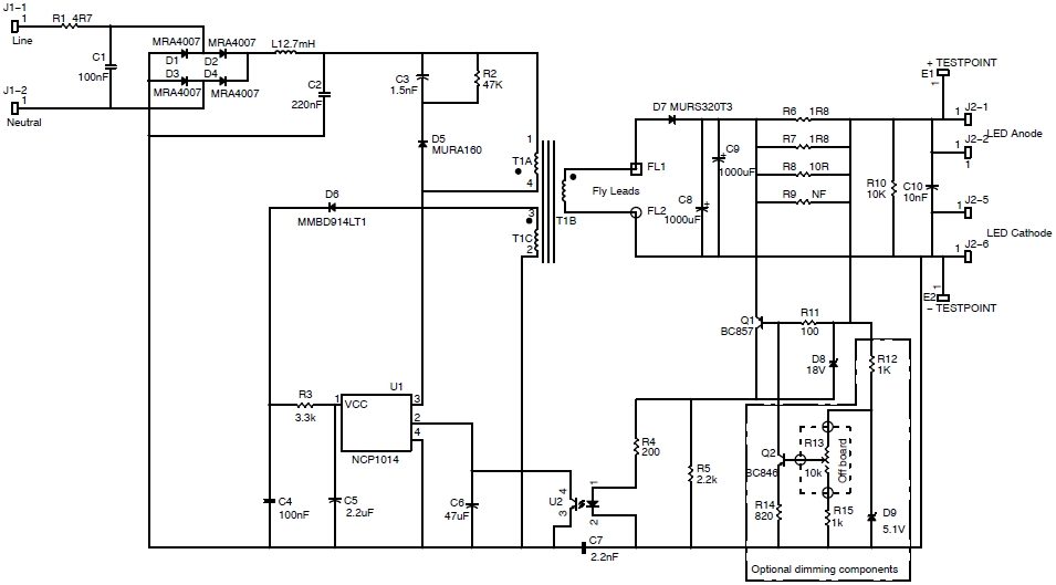 图2：NCP1014LEDGTGEVB电路图