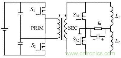 倍流整流的低压大电流DC- DC变换器的电路原理图