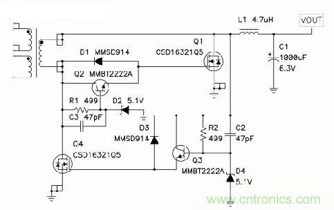 图5 ：D2和D4限制了该同步正向驱动器中正栅极电压