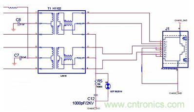 图 22 以太网的高频/低频共模干扰抑制方法