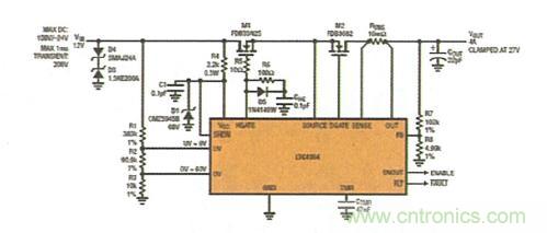 图2：具反向电流?；すδ艿睦擞恳种破骺稍?VIN上承受 200V/-24V 瞬态电压