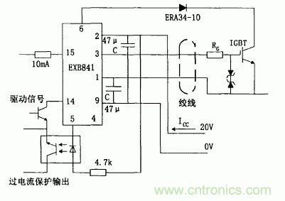 解读各种IGBT驱动电路和IGBT?；し椒? /></div>
<strong>下页内容：M57959L/M57962L厚膜驱动电路</strong><br />
[page]<br />
<strong>第二种 M57959L/M57962L厚膜驱动电路</strong><br />
<br />
M57959L/M57962L厚膜驱动电路采用双电源(+15V，-10V)供电，输出负偏压为-10V，输入输出电平与TTL电平兼容，配有短路/过载?；ず?封闭性短路保护功能，同时具有延时保护特性。其分别适合于驱动1200V/100A、600V/200A和1200V/400A、600V/600A及其以下的 IGBT。M57959L/M57962L在驱动中小功率的IGBT时，驱动效果和各项性能表现优良，但当其工作在高频下时，其脉冲前后沿变的较差，即信 号的最大传输宽度受到限制。且厚膜内部采用印刷电路板设计，散热不是很好，容易因过热造成内部器件的烧毁。<br />
<br />
日本三菱公司的M57959L集成IGBT专用驱动芯片它可以作为600V/200A或者1200V/100A的IGBT驱动。其最高频率也达40KHz，采用双电源 供电(+15V和-15V)输出电流峰值为&plusmn;2A，M57959L有以下特点:<br />
<br />
(1) 采用光耦实现电器隔离，光耦是快速型的，适合20KHz左右的高频开关运行，光耦的原边已串联限流电阻，可将5V电压直接加到输入 侧。<br />
(2) 如果采用双电源驱动技术，输出负栅压比较高，电源电压的极限值为+18V/-15V，一般取+15V/-10V。<br />
(3) 信号传输延迟时间短，低电平&mdash;高电平的传输延时以及高电平&mdash;低电平的传输延时时间都在1。5&mu;s以下。<br />
(4) 具有过流?；すδ?。M57962L通过检测IGBT的饱和压降来判断IGBT是否过流，一旦过流，M57962L就会将对IGBT实施软关断，并输出过 流故障信号。<br />
(5) M57959的内部结构如图所示，这一电路的驱动部分与EXB系列相仿，但是过流?；し矫嬗兴煌?。过流检测仍采用电压采样，电路特 点是采用栅压缓降，实现IGBT软关断，<br />
<br />
避免了关断中过电压和大电流冲击;另外，在关断过程中，输入控制信号的状态失去作用，既保护关 断是在封闭状态中完成的。当?；た际保⒓此统龉收闲藕?，目的是切断控制信号，包括电路中其它有源器件。<br />
<br />
<div style=