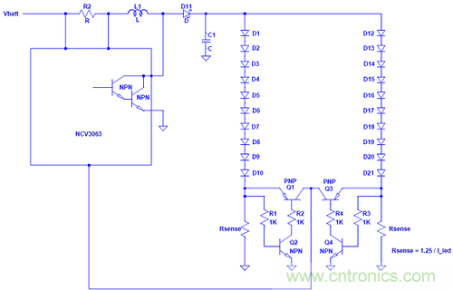工程师笔记:低成本单个电流环路驱动多串LED设计