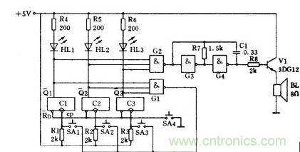 智力竞赛用的三路抢答器电路
