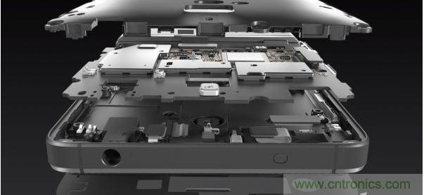 手机的内部结构，其中决定手机坚固程度的部分就是边框与骨架