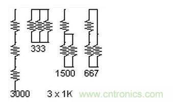 3个电阻，4种组合。