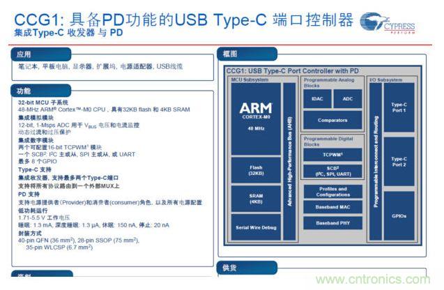 赛普拉斯的高度集成CCG1方案