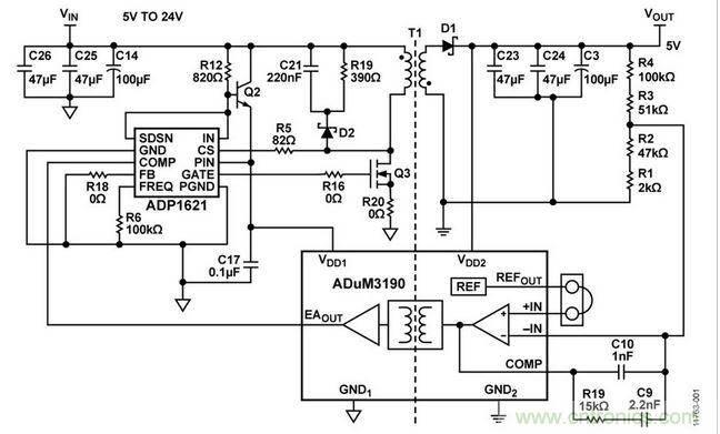 反激式电源电路原理示意图 
