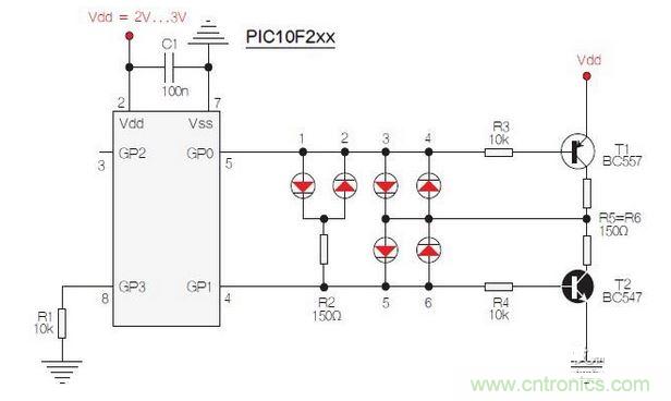 测试选择PIC10F200，固件以两个独立、简单的汇编程序源代码的方式提供。