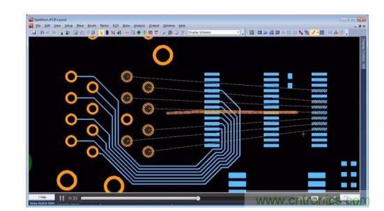 设计师在另一层上粗略绘制出一条直线路径，如橙色所标示