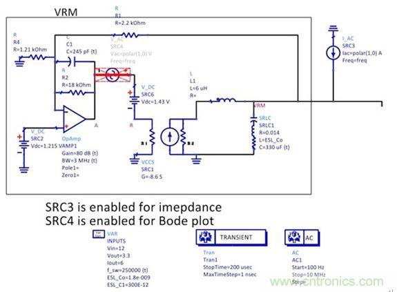 图5：简化后的状态空间平均模型显示了误差放大器电路、功率级跨导和输出电容。
