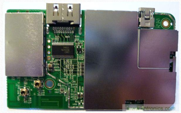 图(f)：PTV3000流媒体适配器拆解过程。