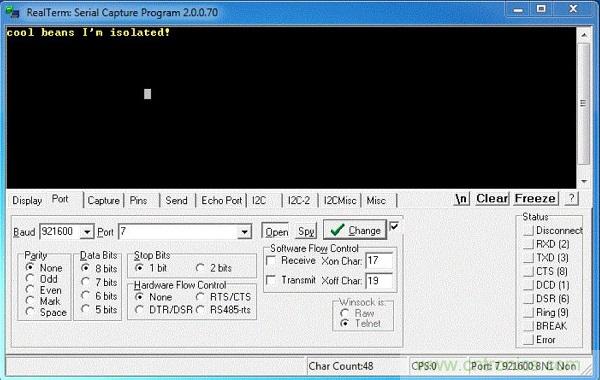  图6：隔离型USB-to-UART转换器的环回测试。