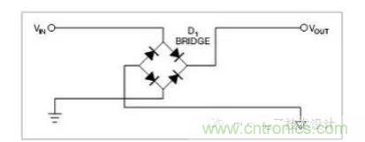 是一个桥式整流器，不论什么极性都可以正常工作，但是有两个二极管导通，功耗是图1的两倍.