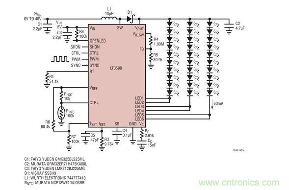 LED驱动器用于30个白光LED