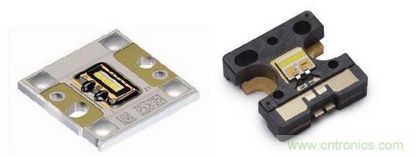 左图为Osram汽车前大灯专用模组，右图为Philips汽车前大灯专用模组。