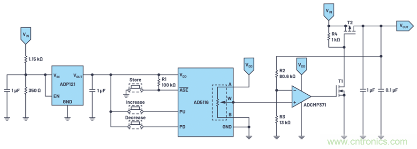 使用数字电位器来产生可调电压输出