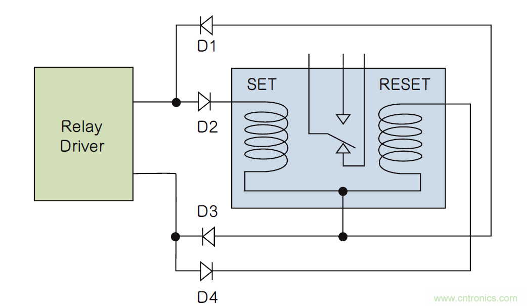如何利用二极管电路实现双线圈锁存继电器？
