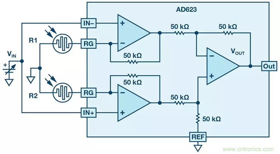 你有没有试过用仪表放大器测量两个光源的相对强度？