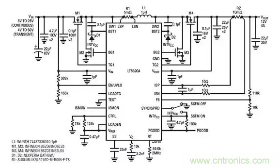 具有高效率和低 EMI并可调节高功率电压和电流的降压-升压型控制器
