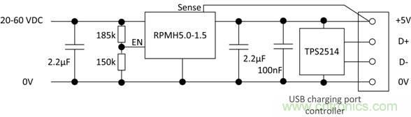 使用RECOM DC/DC转换器作为USB充电器 使用RECOM DC/DC转换器作为USB充电器
