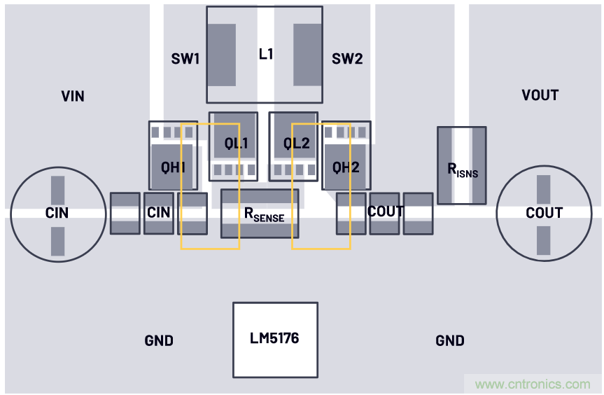 低辐射的4开关降压-升压型控制器布局——单热回路与双热回路