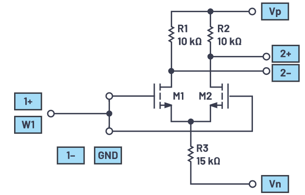 使用增强模式NMOS晶体管的简单差分放大器