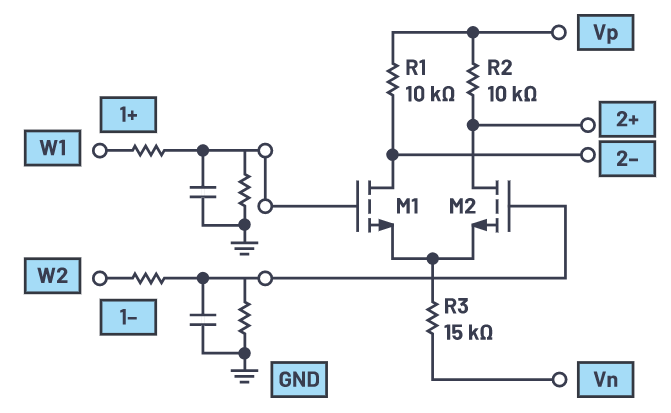 使用增强模式NMOS晶体管的简单差分放大器