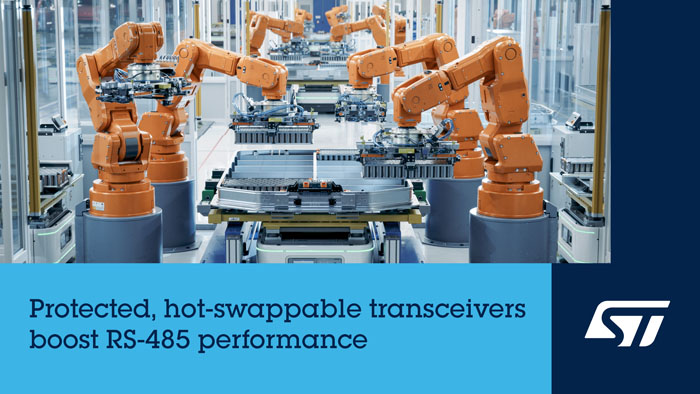 ST 的RS-485收发器兼备传输稳定性与速度，适用于工业自动化、智能建筑和机器人