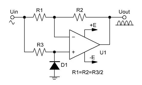 运算放大器上的两个半周期整流器