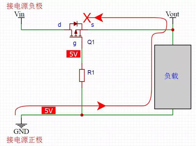 MOS管防电源反接电路 MOS管防电源反接电路
